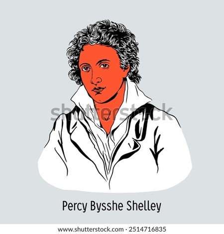 Percy Bysshe Shelley is an English writer, poet and essayist. One of the classics of British romanticism. Hand-drawn vector illustration