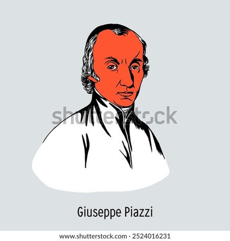 Giuseppe Piazzi was an Italian astronomer, mathematician and priest. Member of the Royal Society of London, Foreign Honorary Member of the St. Petersburg Academy of Sciences. Hand-drawn vector illustr