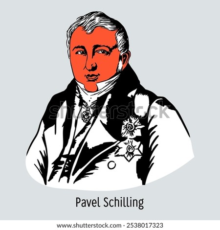 Baron Pavel Lvovich Schilling is a famous Russian scientist, Corresponding Member of the St. Petersburg Academy. Vector hand drawn illustration