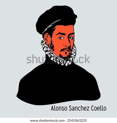 Alonso Sanchez Coello was a Spanish portrait artist who worked at the court of Philip II. Hand drawn vector illustration