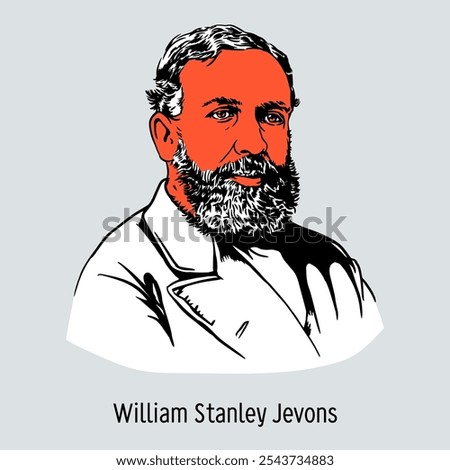 William Stanley Jevons was an English professor of logic, philosophy and political economy. He was the founder of the theory of marginal utility. Hand drawn vector illustration