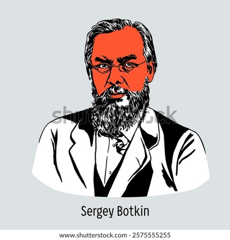 Sergei Botkin was a Russian physician, pathologist, physiologist and public figure, the author of the doctrine of the body as a single whole, subject to will. Hand-drawn vector illustration