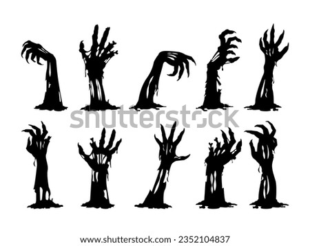 Set of Black Zombie Hands Silhouette.