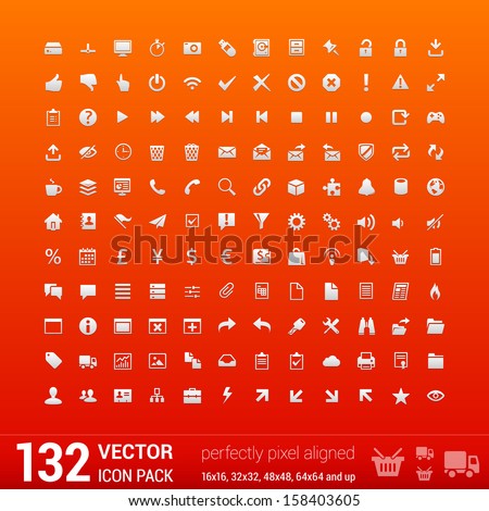 132 Universal Outline Icons For Web and Mobile. Perfectly pixel aligned icon set for sharp presentation in small sizes. Single color business icons or symbols for interface wireframe or infographics.