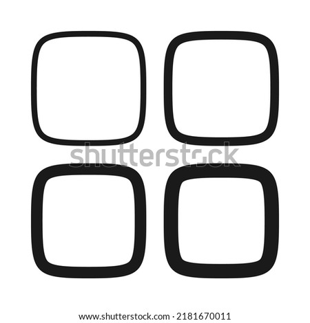 Squircle stroke rounded square icon set. A group of 4 squared shapes with rounded edges. Isolated on a white background.