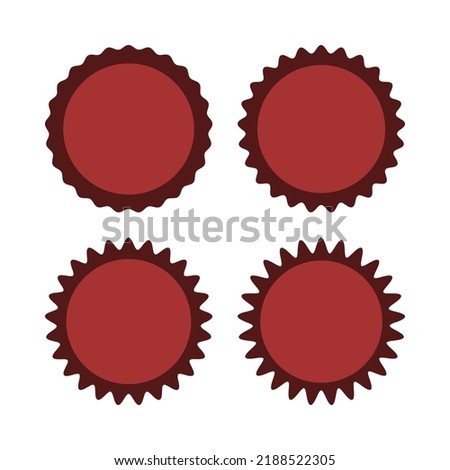 Wavy edge red circle stroke shapes. A group of 4 circular shapes with dark, jagged outside edges. Isolated on a white background.