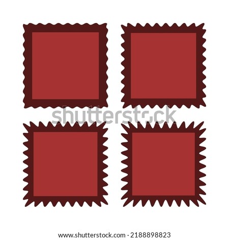 Wavy edge red square stroke shapes. A group of 4 squared shapes with dark, jagged outside edges. Isolated on a white background.