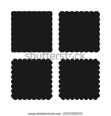 Scallop edge square shapes icon set. A group of squared symbols with scalloped edges. Isolated on a white background.