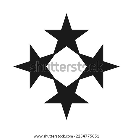 Four stars cross hollow shape icon. A symbol made from a quartet of star shapes. Isolated on a white background.