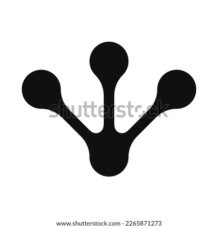 Three-toed metaball foot silhouette icon. A symbol made from blobs morphed together. Isolated on a white background.