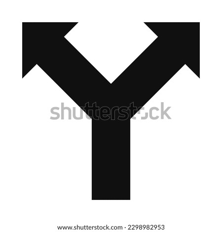 Two-way fork arrow silhouette icon. A two-directional symbol made from black arrows. Isolated on a white background.