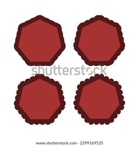 Scallop edge red heptagon stroke shapes. A group of 4 heptagons with scalloped outside edges. Isolated on a white background.