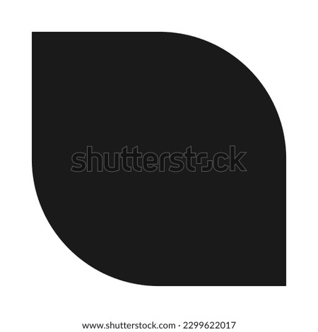 Two corner circle leaf silhouette icon. A circular symbol with two squared corners. Isolated on a white background.