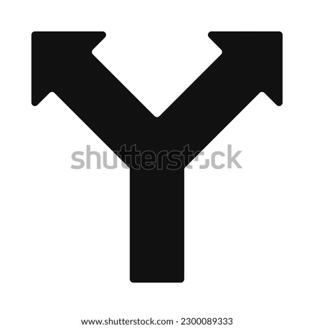 Rounded two-way fork arrow icon. A two-directional symbol made from black arrows. Isolated on a white background.