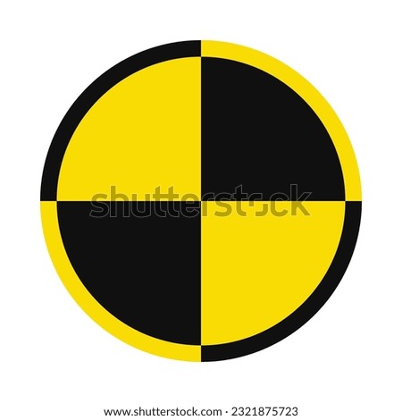 Crash test black, yellow stroke circle. A quartered circular safety symbol. Isolated on a white background.