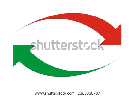 Left right green, red curved arrows. Two horizontal direction symbols. Isolated on a white background.