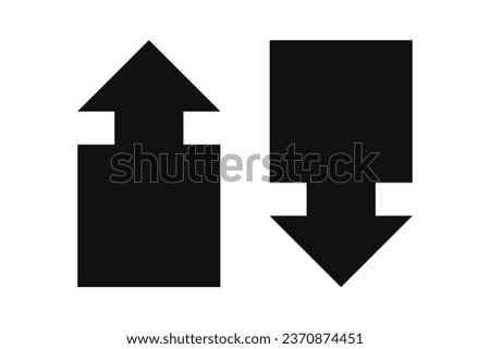 Up-down square arrows silhouette icon. A two-way black marker direction symbol. Isolated on a white background.