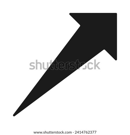 Rounded diagonal burst arrow, silhouette icon. A black, angled direction symbol with round corners. Isolated on a white background.