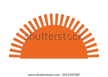 Notch edge half-sun orange icon. A semicircular sunshine symbol with notched edges. Isolated on a white background.