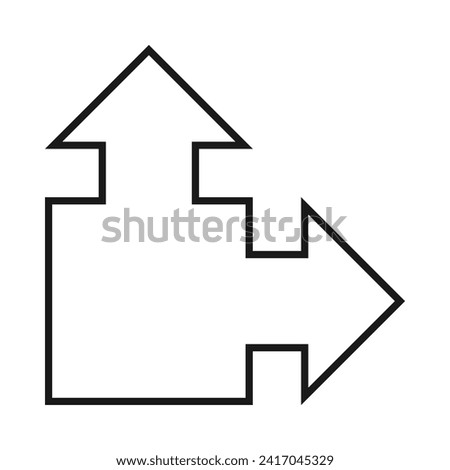 Bullet point square, stroke corner arrow. A two-way black outline marker direction symbol. Isolated on a white background.