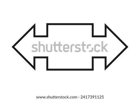 Bullet point square, stroke double arrow. A two-way black outline marker direction symbol. Isolated on a white background.