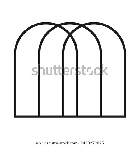 Three hollow overlapping arches stroke icon. An arrangement of archway symbols. Isolated on a white background.