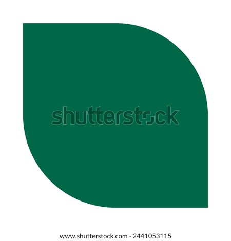 Two corner circle leaf, green icon. A circular symbol with two squared corners isolated on a white background.