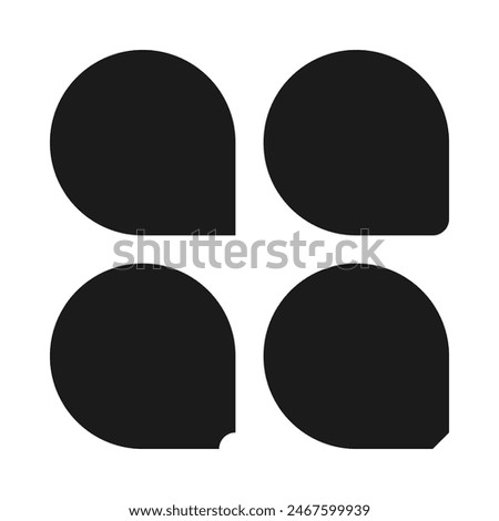 One corner circle shape cut icons. Four circular symbols with various cuts on a single squared corner. Isolated on a white background.