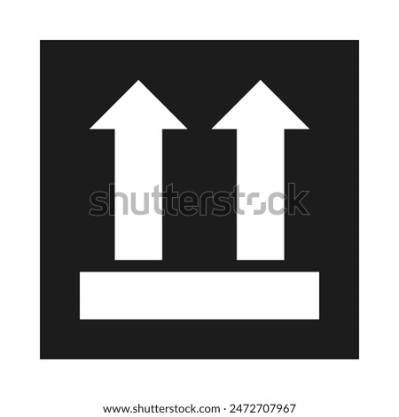 This way up arrows square icon. A black packaging direction symbol. Isolated on a white background.