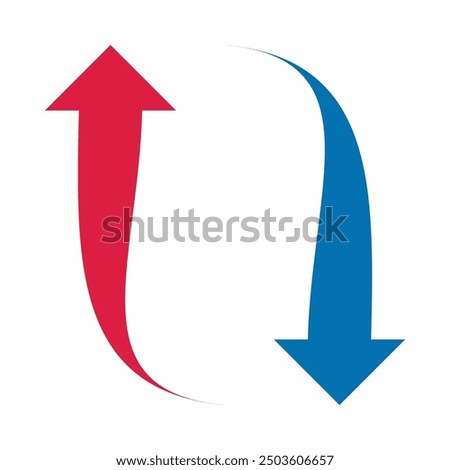 Hot, cold, red, blue curly arrows. Two-way temperature direction symbols. Isolated on a white background.