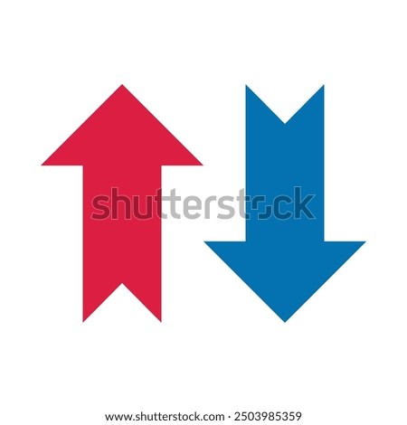 Hot, cold, red, blue bookmark arrows. Two-way temperature direction symbols. Isolated on a white background.