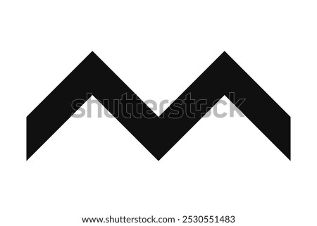 Upward double chevron stripe silhouette icon. Two black v-shape symbols. Isolated on a white background.