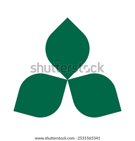 Three two-corner circle green leaves. A radial arrangement of leaf shapes. Isolated on a white background.