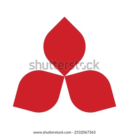 Three two-corner circle red leaves. A radial arrangement of leaf shapes. Isolated on a white background.