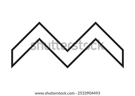 Hollow upward double chevron stripe icon. Two v-shape outline symbols. Isolated on a white background.