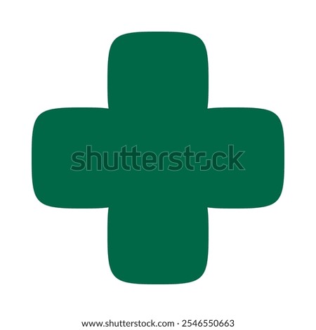 Squircle cross rounded square green icon. A first aid medical symbol with round corners. Isolated on a white background.