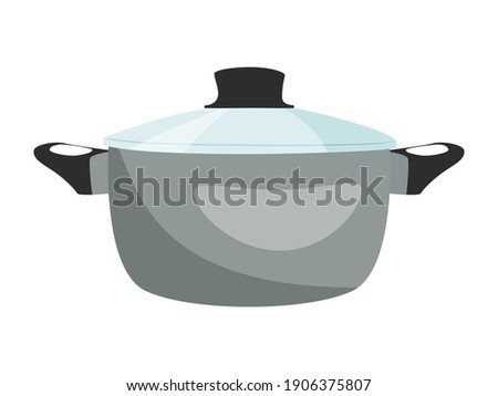 Cooking steel pot. Kitchen utensils. Vector illustration.