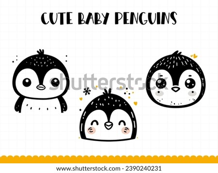 Cute baby penguin face in simple doodle style. Vector illustration.