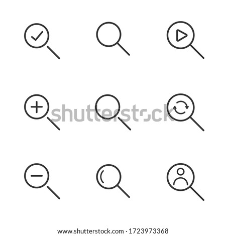 Set Magnifier search , Related Line Icons. line icon Collection of high quality magnifier search,  magnifier search icons. Set icon  magnifier search. Illustration vector magnifying zoom