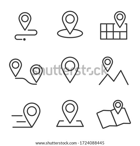 Set of Geolocation map mark, Related Line Icons. line icon, Collection of Icons map point location. Editable Stroke map mark location set icon. Illustration set, Icons vector map pin location,