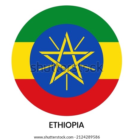 The flag of Ethiopia in a circle, official colors. Inscription: Ethiopia. Vector illustration
