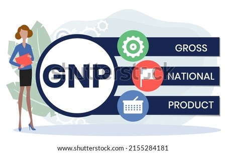 GNP - gross national product business concept background. vector illustration concept with keywords and icons. lettering illustration with icons for web banner, flyer, landing page, presentation