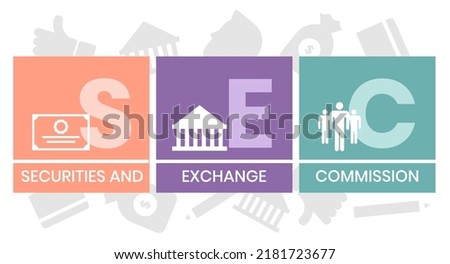 SEC - Securities and Exchange Commission acronym, business concept background. Can be used for web and mobile UI UX Isolated vector illustration