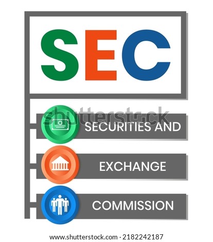 SEC - Securities and Exchange Commission acronym, business concept background. Can be used for web and mobile UI UX Isolated vector illustration