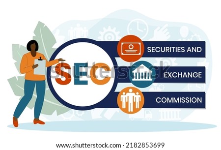 SEC - Securities and Exchange Commission acronym, business concept background. Can be used for web and mobile UI UX Isolated vector illustration