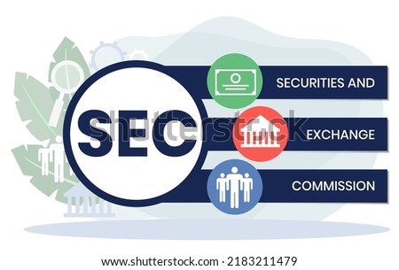 SEC - Securities and Exchange Commission acronym, business concept background. Can be used for web and mobile UI UX Isolated vector illustration