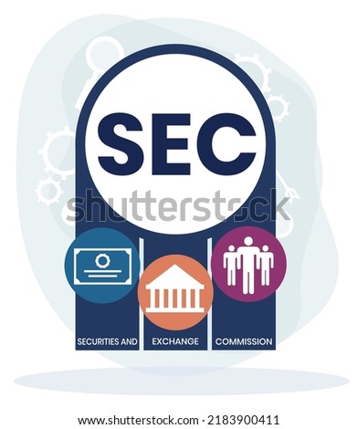 SEC - Securities and Exchange Commission acronym, business concept background. Can be used for web and mobile UI UX Isolated vector illustration