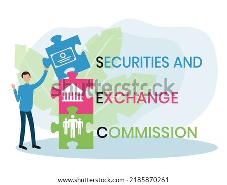 SEC - Securities and Exchange Commission acronym, business concept background. Can be used for web and mobile UI UX Isolated vector illustration