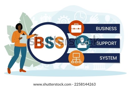 BSS - Business Support System acronym. business concept background. vector illustration concept with keywords and icons. lettering illustration with icons for web banner, flyer, landing page