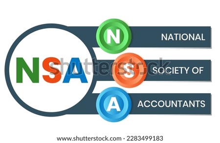 NSA - National Society of Accountants acronym. business concept background. vector illustration concept with keywords and icons. lettering illustration with icons for web banner, flyer